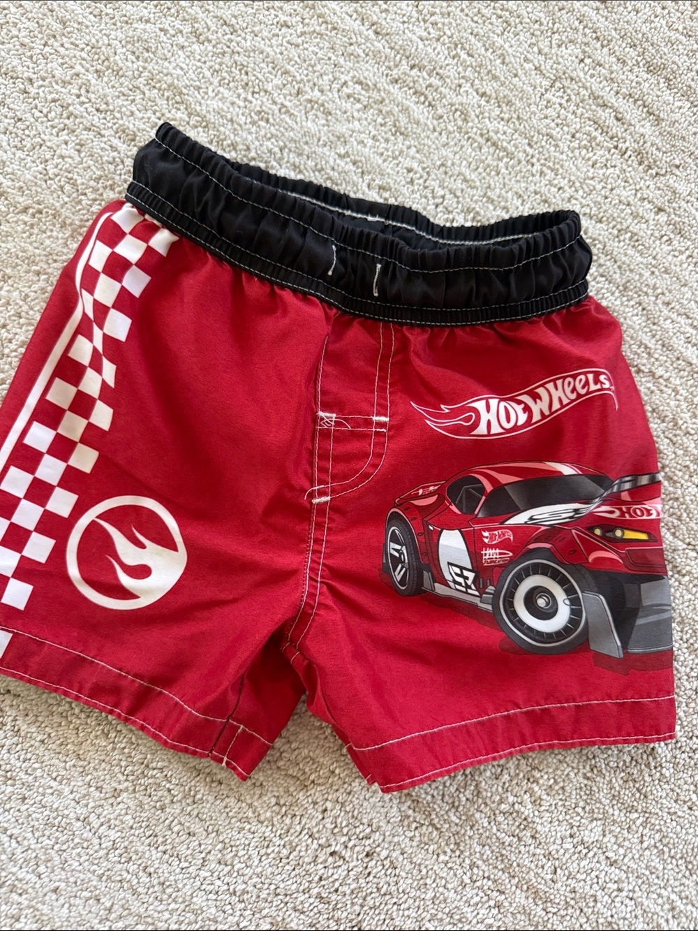 Hot Wheels Red Boys Swim Trunks with built-in shorts